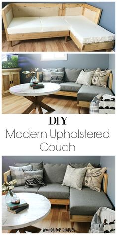 the diy modern upholstered couch is easy to make and looks great in any room