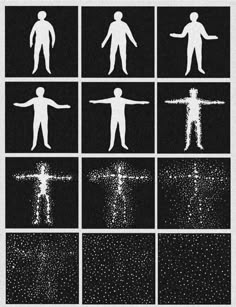 six different images of people standing in the rain with their arms spread out and hands outstretched