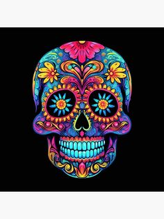 a colorful sugar skull with flowers on it