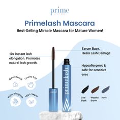 PrimeLash Mascara Natural Lash Growth, Makeup Over 50, Beauty Formulas, Panda Eyes, Face Makeup Tips, Eyelash Serum, Best Mascara