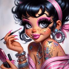 Cute Girl Makeup, Small House Kits, Cartoon Makeup, Betty Boop Cartoon, Portrait Cartoon, Photography Kit, Makeup Tricks, Skull Wallpaper, Miniature Diy