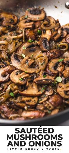 sauteed mushrooms and onions cooking in a pan