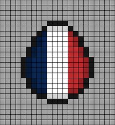 A pixel art template of the French flag themed as an egg. French Bulldog Pixel Art, Flags Pixel Art, France Football Logo Wallpaper, France Flag Aesthetic, France Cross Stitch Pattern, French Eggs, France Flag, Perler Beads Designs