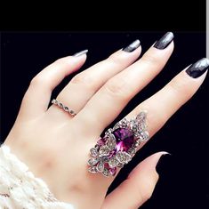 Metal Type:Zinc Alloy Material:Crystal Stone Color: Dark Purple Texture Of Material:Alloy, Crystal, Zircon Stone: Crystal Modeling:Butterfly Womens Rings Simple, Nice Accessories, Ring Party Jewelry, Stone Wedding, Butterfly Wedding, Crystal Butterfly, Style Rock, Trendy Ring, Butterfly Ring