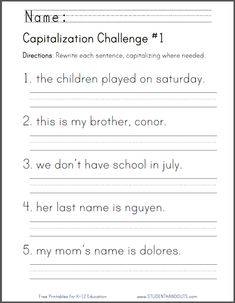 capitalization challenge worksheet for students to practice capitalizing the number 1 and 2