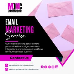 an email marketing service ad with pink envelopes