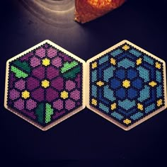 two hexagonal pieces of bead work next to each other