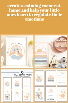 an orange and white poster with the words create a calming corner at home and help your little ones learn to regulate their emotions