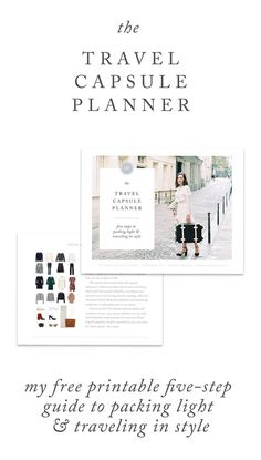 the travel capsule planner is open and ready to be used as a printable guide