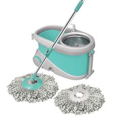 a mop and bucket with two cleaning wheels