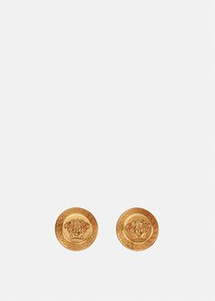 An iconic style, these stud earrings boast a heritage Medusa motif surrounded by an engraved Greca. This piece has a vintage effect color quality. All Versace Jewel items are lead and nickel free. All materials are hypoallergenic. Vintage Effect, Versace Accessories, Earrings In Gold, Iconic Style, Earring Sale, Gold Earrings Studs, Accessories Design, Style Icons, Designing Women