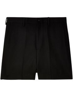 black wool tailored design pressed crease belt loops button fly fastening two side slit pockets two rear button-fastening jetted pockets thigh-length Tailored Shorts, Tailored Design, Shorts Black, Black Wool, Short Outfits, Wide Leg, Wool, Clothes, Black