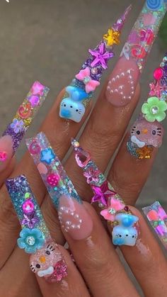 Long Acrylic Nail Designs, Dope Nail Designs, Long Acrylic Nails Coffin, Bling Acrylic Nails, Pink Acrylic Nails