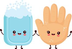 two cartoon hands with soap on them, one holding up the other's hand