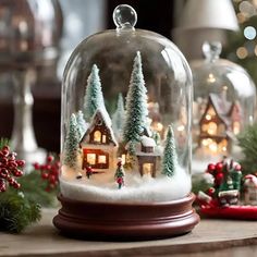 a snow globe with christmas decorations on it