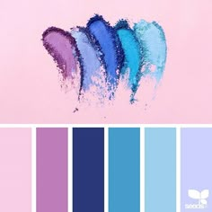 blue and purple color swatches on a pink background