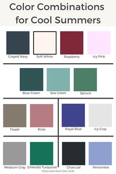 Color Combinations for Cool Summers – Teal Inspiration Color Guru Calm Summer, Light Summer Best Colors, Light Summer Colour Combinations, Light Summer Classic Style, House Of Colour Summer Makeup, Cool And Delicate Color Palette, Outfits For Light Summer Palette, Light Summer Seasonal Color Palette