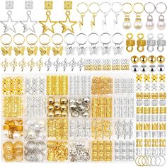 PRICES MAY VARY. Value Pack:One set has many different styles of braid jewelry,including hair cuffs rings,butterfly and star shape hair charms, hair beads and so on.There are enough quantity of each style to meet your decorative needs. Various Style:There are more than 10 styles loc jewelry for you to choose in daily life.Each style is available in gold and silver,allows you to create more different hairstyle and have more fun experience. Good Materials:These braids charms are made of high quali Rings Butterfly, Hair Jewelry For Braids, Butterfly Braid, Braid Clips, Braid Accessories, Hair Charms, Braid Jewelry, Dreadlock Beads, Hair Cuffs