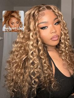 Unice Bye-Bye Knots Wig 7x5 Glueless Lace Honey Blonde Highlights Water Wave Wig With Invisible Knots For Summer Vibe Honey Blonde Sew In Weave Black Women, Curly Wig With Color, Blonde Closure Sew In, Honey Blonde Wig, Virgin Hair Color, Water Wave Wig, Y2k Hairstyles, Honey Blonde Highlights, Colourful Hair