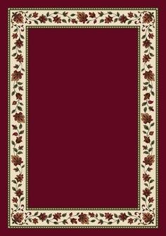 a red and white area rug with flowers on the border, in an ornate frame