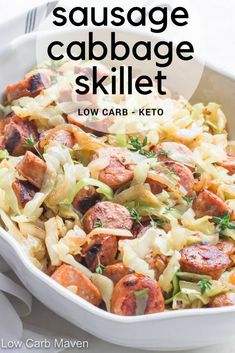 Sausage Cabbage Skillet, Skillet Cabbage, Sausage And Cabbage Skillet, Keto Cabbage Recipe, Cabbage Sausage, Sausage And Cabbage, Sausage Cabbage, Cabbage Skillet, Low Carb Maven