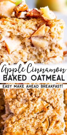 apple cinnamon baked oatmeal bars stacked on top of each other with text overlay