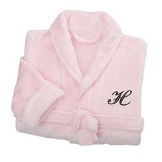 Find luxury in this initial embroidered fleece robe. This short robe makes for a perfect gift for anyone who loves a personalized touch in their self care routine. Your first or last initial will be skillfully embroidered on the left in black thread and bridal script font. This soft and fluffy robe features a belt tie to adjust the size and two large front pockets. Terry Cloth Bathrobe, Personalization Mall, Custom Robes, Fleece Robe, Lounge Robes, One Piece Clothing, Belt Tie, One Piece Pajamas, Black Thread