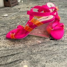 Nwot Jeffrey Campbell Hot Pink Strappy Wedges. 3.75 Inch Lucite Heels. Super Sexy. Pink Low Heel Synthetic Heels, Hot Pink Wedges, Pink Wedges, Lucite Heels, Strappy Wedges, Jeffrey Campbell Shoes, Boots Heels, Womens Shoes Wedges, Jeffrey Campbell