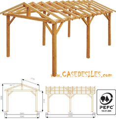 a wooden structure with measurements for the roof and side walls, which are not shown