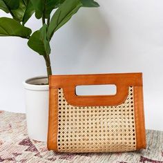 cane leather clutch handheld wicker raffia rattan bag Purse Rack, Cane Webbing, Rattan Handbags, Rattan Cane, Boho Purse, Leather Clutch Purse, Handmade Clutch, Summer Handbags, Anchor Design