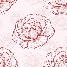 red flowers on a light pink background with lines in the shape of leaves and petals