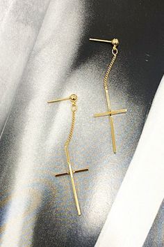 Gold Stunning One Cross Drop Earrings - Madison and Mallory Elegant Cross Pendant Earrings, Gold Hypoallergenic Cross Earrings, Cheap Cross-shaped Earrings, Elegant Hypoallergenic Cross-shaped Earrings, Gold Cross Earrings, Nickel-free Gold Cross Earrings, Earrings Cross, Cross Earrings Studs, Cross Earrings