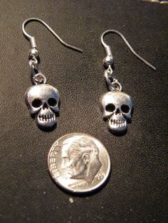 4 Pairs Skull Head Earrings Mini Skeleton Charm Biker Dudes Earring Lot Of 4 Gothic Jewelry With Skull Print For Gift, Punk Skull Print Earrings For Gift, Punk Skull Print Earrings Gift, Punk Style Skull Print Earrings As Gift, Nickel-free Skull Jewelry For Day Of The Dead, Nickel Free Skull Jewelry For Day Of The Dead, Gothic Skull Print Earrings For Gift, Gothic Skull Print Earrings As Gift, Gothic Skull Jewelry With Ear Wire