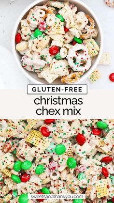 a bowl full of christmas cheer mix with the title above it