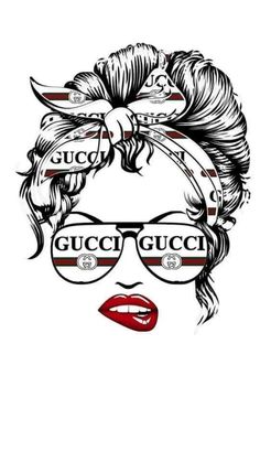 an image of a woman's face with glasses and the word gucci on it