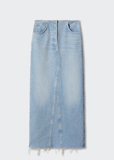 Denim long skirt - Women | MANGO USA Denim Long Skirt, Basic Jeans, Denim Skirt Women, Long Skirts For Women, Jeans Skirt, Circular Design, Denim Midi Skirt, Gwyneth Paltrow, Denim Style