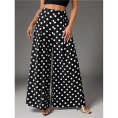 -Item Id 39050203 -Closure Type: Zipper Fly -Details: Zipper -Style: Casual -Color: Black And White -Pattern Type: Polka Dot, Colorblock, Geometric -Type: Wide Leg -Waist Line: Natural -Length: Long -Fit Type: Loose -Fabric: Non-Stretch -Material: Fabric -Composition: 100% Polyester -Care Instructions: Machine Wash, Do Not Dry Clean,Wash With The Soft Detergent -Temperature: Spring/Fall (18-25/63-77) -Body: Unlined -Sheer: No **Open To Offers!!!** **Bundle To Save More** **30% Off Bundles Of 2 O Non-stretch Polka Dot Summer Bottoms, Chic Polka Dot Summer Bottoms, Trendy Polka Dot Summer Bottoms, Chic High Waist Polka Dot Bottoms, Chic Polka Dot Bottoms For Spring, Chic Fitted Polka Dot Pants, Fitted Polka Dot Chic Pants, Chic Polka Dot Fitted Pants, Chic Wide Leg Polka Dot Pants