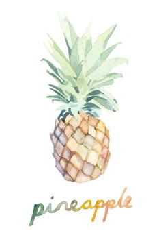 a watercolor painting of a pineapple with the word pineapple written below it