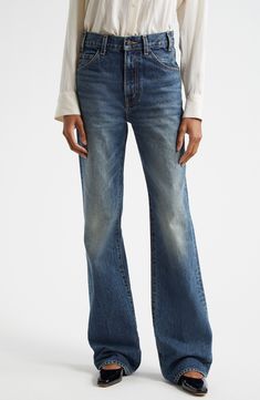 Rock an easy casual-cool vibe in these faded high-waist jeans punctuated with straight legs and cut to a relaxed fit. 33 1/2" inseam; 9 1/2" leg opening; 12" front rise; 15" back rise (size 29) Zip fly with button closure Five-pocket style 100% cotton Machine wash, tumble dry Made in the USA Nili Lotan, Waist Jeans, High Waist Jeans, High Waist, Straight Leg, Nordstrom, Relaxed Fit, High Waisted