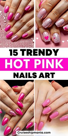 Hot pink nails | cute pink nail designs | trendy pink nails | bright pink nails | fun pink nail ideas | hot pink manicure | summer pink nails | glossy pink nails | pink gel nails | vibrant pink nails | hot pink acrylic nails | cute pink nail art | fashionable pink nails | neon pink nail ideas | cute pink glitter nails | hot pink nail inspo | bold pink nails | stylish hot pink nails | pink nails with rhinestones | cute pink nail trends | Pink Sparkly Nail Ideas, Diva Nails Designs, Pink Cruise Nails, Nails For Pink Concert, Pink And Glitter Nail Designs, Hot Pink Winter Nails, Square Nail Designs Pink, Hot Pink Vacation Nails, Hot Pink And Glitter Nails