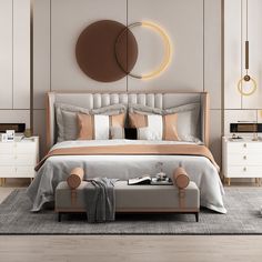 a bedroom with a large bed and two nightstands