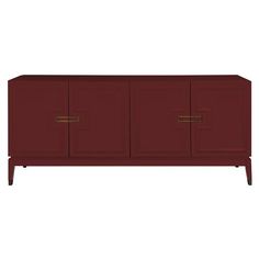 the sideboard with three doors and two drawers is shown in red, which has gold handles