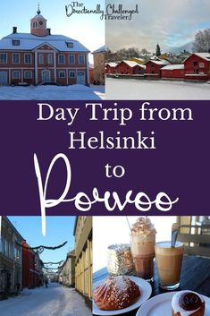 a collage of photos with the words day trip from helsinki to pevese