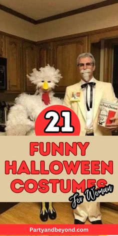 two men dressed up in costumes with the caption 21 funny halloween costumes for women