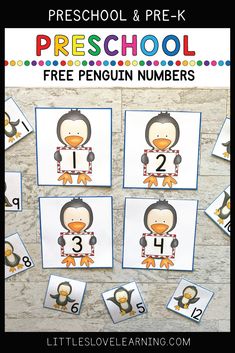 penguin themed preschool and prek printables for the number 1, 2, 3, 4, 5