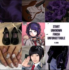 the collage has pictures of people with purple hair and nail polishes on them