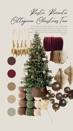 a christmas tree surrounded by ornaments and other holiday decorating items, with the caption's description below