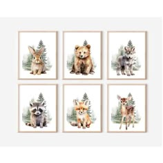 four framed pictures with animals on them