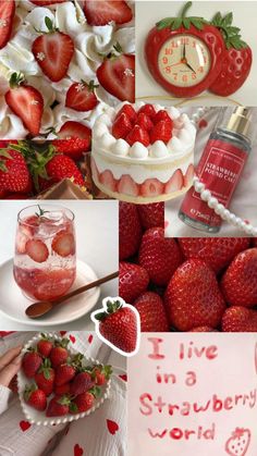 strawberries and strawberrys are arranged in pictures with the words i live in a strawberry world