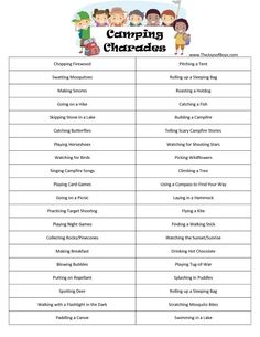 camping chart with the names and numbers for each child's name, which is on top